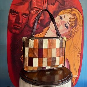 Rare 70s patchwork leather computer bag